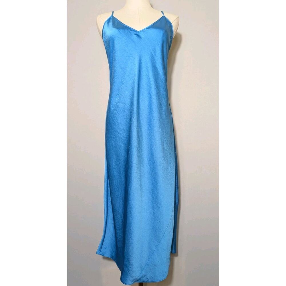 Wilfred Aritzia Cobalt Blue Satin Slip Dress M Midi Minimalist Classic
